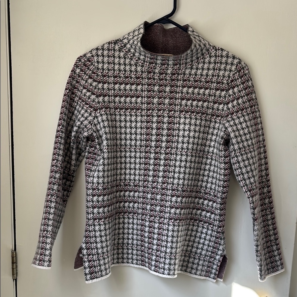 Appleseed's Black and White Cowl Neck Sweater with Houndstooth Design